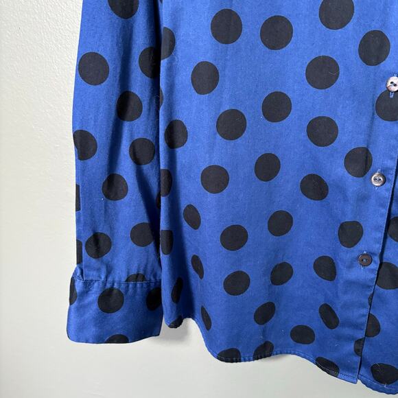 Foxcroft Women's Blue Large Polka Dot Button Up Shirt - Size 8 - Preppy Twee Top - Picture 3 of 6